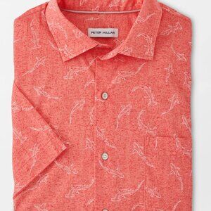 LIKE NEW! Peter Millar Shark Frenzy SS Cotton-Stretch Sport Button Down Shirt Lg